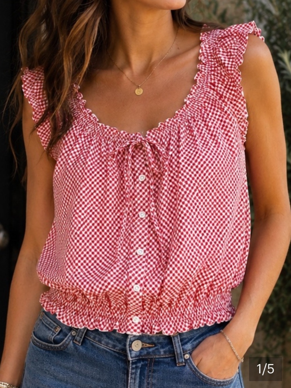 PARKE by Terget  Women’s Raffle Tie Front Sleeveless Top.  Red/White  Gingham  S